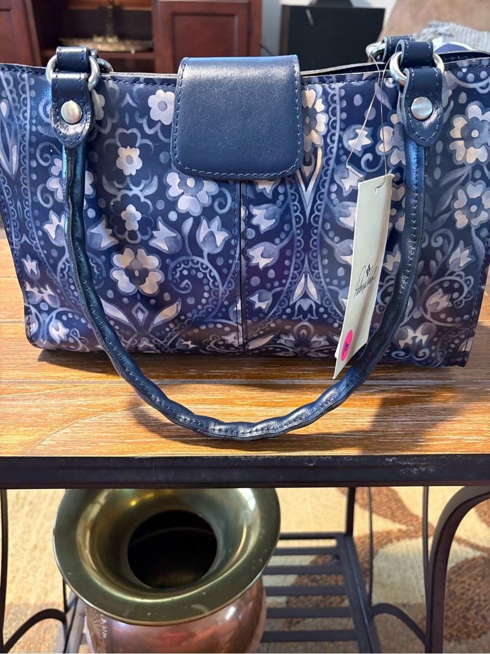 Patricia Nash Navy Floral Shoulder Tote